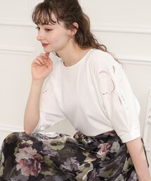 couture brooch | 【UV/接触冷感/マシンウォッシャブル】エンブロカット刺繍ドルマンカットソー(Tシャツ/カットソー)