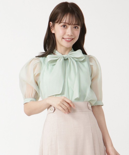 WILLSELECTION(ウィルセレクション)の「オーガンジーバックリボンブラウス(シャツ/ブラウス・レディース・ミント/ベージュ/オフホワイト・MEDIUM)」の3枚目の写真