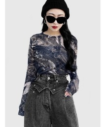 LVEU. | 【Ai × LVEU.】Marble pattern sheer tops / マーブル柄シアートップス(Tシャツ/カットソー)