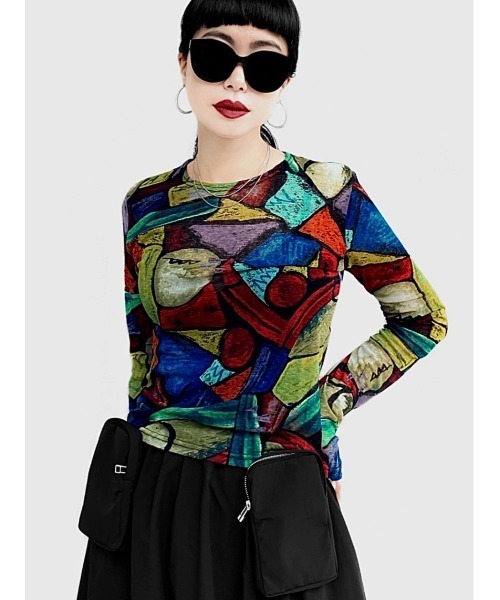 LVEU.(ラブユ.)の「【LVEU.】マーブル柄シアートップス / トップス カットソー シアー マーブル 総柄 モノトーン カラフル インナー レイヤード クルーネック ブルー グレー ブラウン ネイビー(Tシャツ/カットソー・レディース・ブラウン/ネイビー/ブルー/ブルーグレー・FREE)」の21枚目の写真