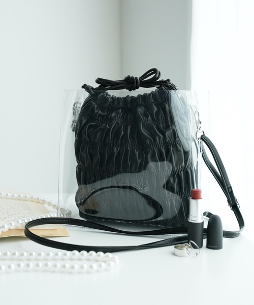 WEGO（ウィゴー）の「WEGO/シャーリング巾着付きクリアショルダー（ショルダーバッグ・レディース・サックスブルー/ライトピンク/ホワイト/シルバー/ブラック・FREE）」の22枚目の写真