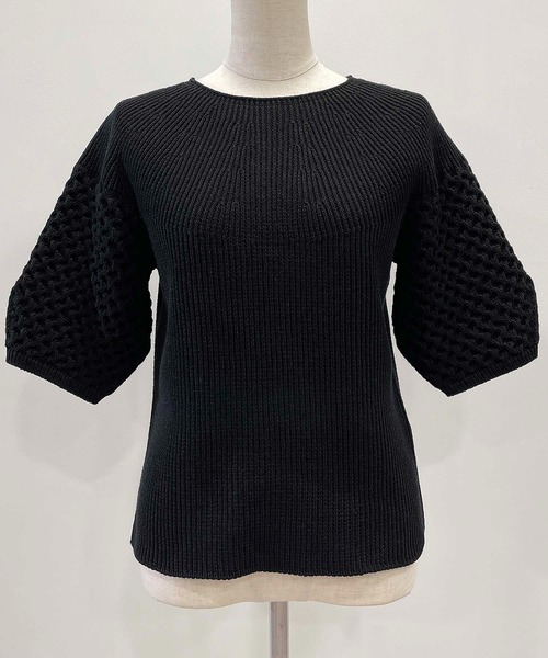 PICCIN（ピッチン）の「【日本製】ランタンスリーブホールガーメントニット（ニット/セーター・レディース・オフホワイト/ライトブルー/ブラック・M）」の12枚目の写真