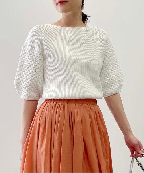 PICCIN（ピッチン）の「【日本製】ランタンスリーブホールガーメントニット（ニット/セーター・レディース・オフホワイト/ライトブルー/ブラック・M）」の21枚目の写真