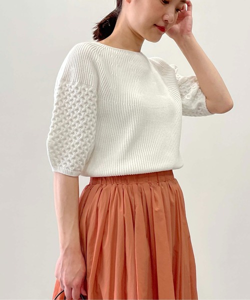 PICCIN（ピッチン）の「【日本製】ランタンスリーブホールガーメントニット（ニット/セーター・レディース・オフホワイト/ライトブルー/ブラック・M）」の22枚目の写真