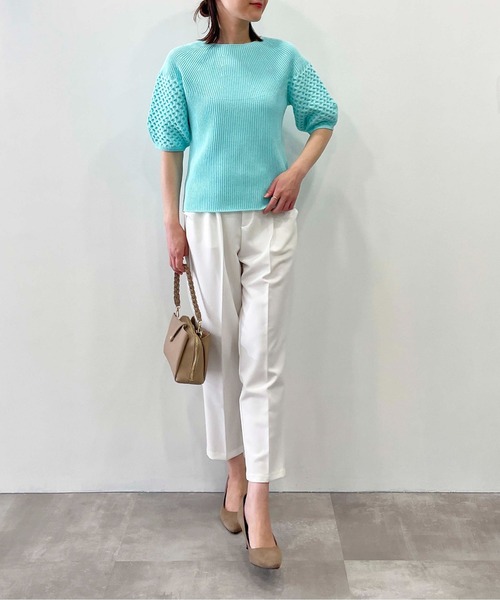 PICCIN（ピッチン）の「【日本製】ランタンスリーブホールガーメントニット（ニット/セーター・レディース・オフホワイト/ライトブルー/ブラック・M）」の7枚目の写真