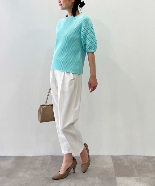 PICCIN（ピッチン）の「【日本製】ランタンスリーブホールガーメントニット（ニット/セーター・レディース・オフホワイト/ライトブルー/ブラック・M）」の8枚目の写真