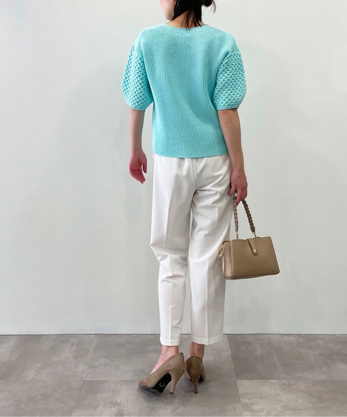 PICCIN（ピッチン）の「【日本製】ランタンスリーブホールガーメントニット（ニット/セーター・レディース・オフホワイト/ライトブルー/ブラック・M）」の9枚目の写真