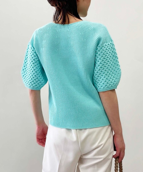 PICCIN（ピッチン）の「【日本製】ランタンスリーブホールガーメントニット（ニット/セーター・レディース・オフホワイト/ライトブルー/ブラック・M）」の5枚目の写真