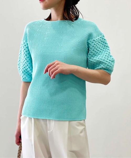 PICCIN（ピッチン）の「【日本製】ランタンスリーブホールガーメントニット（ニット/セーター・レディース・オフホワイト/ライトブルー/ブラック・M）」の6枚目の写真