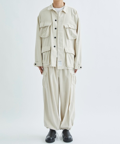 FACCIES（ファチーズ）の「【FACCIES/ファッチーズ】Silk Nep Wide Tuck Cargo Pt（カーゴパンツ・メンズ・カーキ/キナリ・1/2）」の13枚目の写真