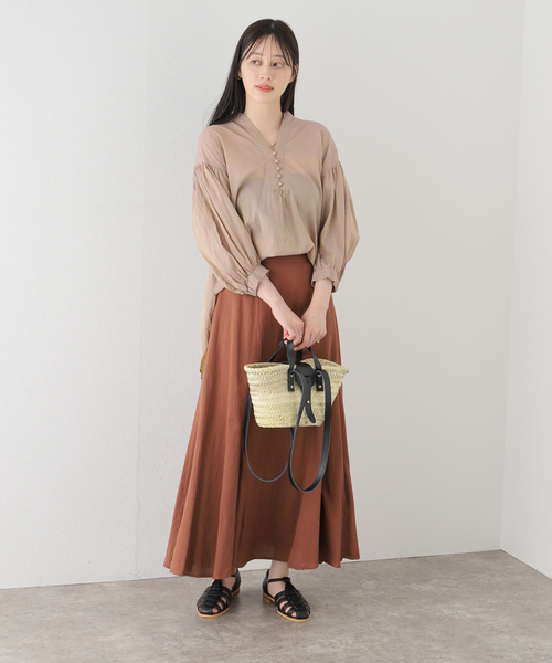 セール】ショートスリーブ フロントボタンシャンブレーブラウス