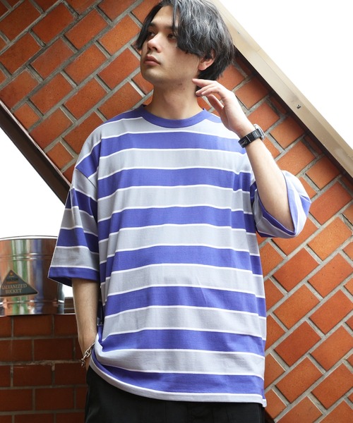 8(eight)(エイト)の「マルチボーダーTシャツ(Tシャツ/カットソー・メンズ・パープル/ブルーグリーン/ダークグリーン/オフホワイト/チャコールグレー/イエロー・X-LARGE/MEDIUM/LARGE)」の5枚目の写真