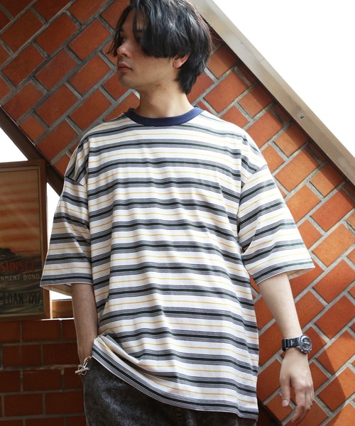 8(eight)(エイト)の「マルチボーダーTシャツ(Tシャツ/カットソー・メンズ・パープル/ブルーグリーン/ダークグリーン/オフホワイト/チャコールグレー/イエロー・X-LARGE/MEDIUM/LARGE)」の2枚目の写真