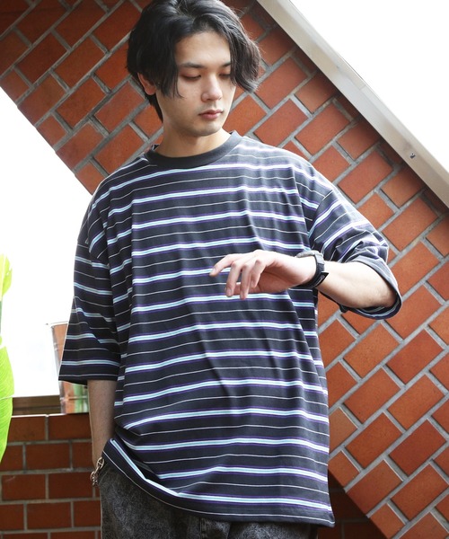 8(eight)(エイト)の「マルチボーダーTシャツ(Tシャツ/カットソー・メンズ・パープル/ブルーグリーン/ダークグリーン/オフホワイト/チャコールグレー/イエロー・X-LARGE/MEDIUM/LARGE)」の3枚目の写真