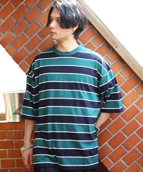 8(eight)(エイト)の「マルチボーダーTシャツ(Tシャツ/カットソー・メンズ・パープル/ブルーグリーン/ダークグリーン/オフホワイト/チャコールグレー/イエロー・X-LARGE/MEDIUM/LARGE)」の1枚目の写真