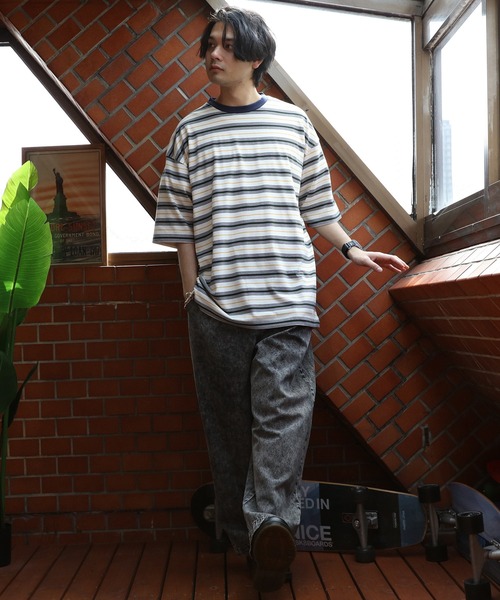 8(eight)(エイト)の「マルチボーダーTシャツ(Tシャツ/カットソー・メンズ・パープル/ブルーグリーン/ダークグリーン/オフホワイト/チャコールグレー/イエロー・X-LARGE/MEDIUM/LARGE)」の15枚目の写真