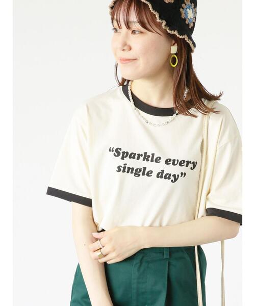 ehka sopo(エヘカソポ)の「リンガーロゴプリントTシャツ(Tシャツ/カットソー・レディース・オフホワイト/ネイビー/キナリ/グリーン・フリ-)」の5枚目の写真