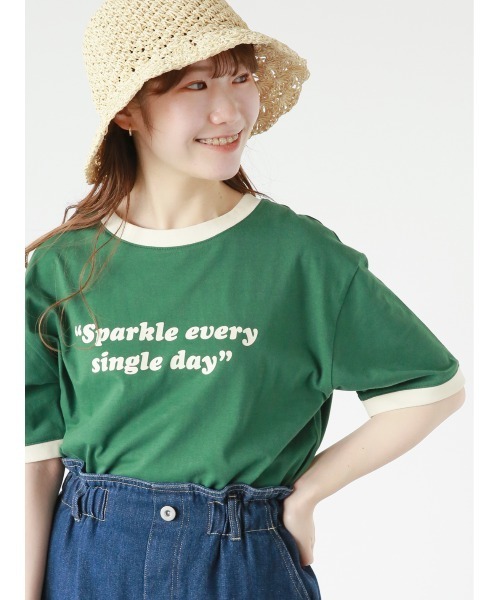 ehka sopo(エヘカソポ)の「リンガーロゴプリントTシャツ(Tシャツ/カットソー・レディース・オフホワイト/ネイビー/キナリ/グリーン・フリ-)」の3枚目の写真