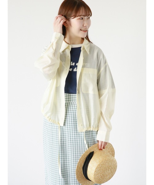 ehka sopo(エヘカソポ)の「リンガーロゴプリントTシャツ(Tシャツ/カットソー・レディース・オフホワイト/ネイビー/キナリ/グリーン・フリ-)」の12枚目の写真