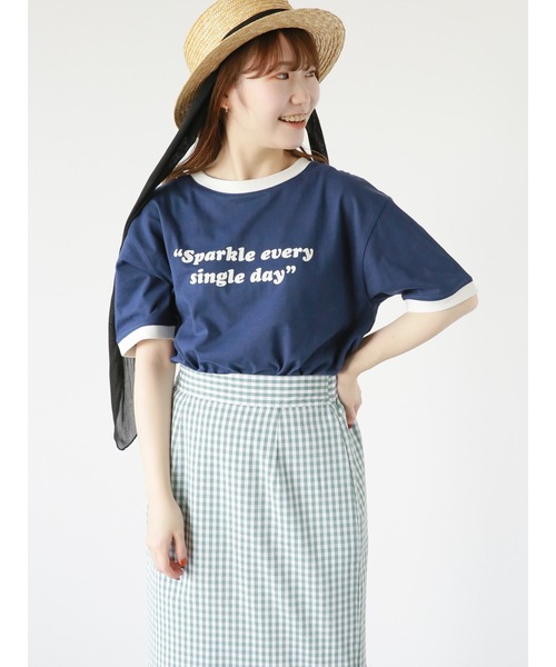 ehka sopo(エヘカソポ)の「リンガーロゴプリントTシャツ(Tシャツ/カットソー・レディース・オフホワイト/ネイビー/キナリ/グリーン・フリ-)」の17枚目の写真