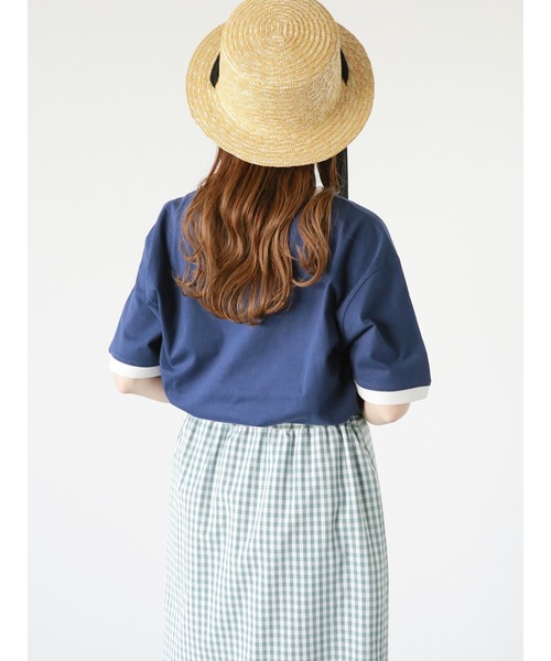 ehka sopo(エヘカソポ)の「リンガーロゴプリントTシャツ(Tシャツ/カットソー・レディース・オフホワイト/ネイビー/キナリ/グリーン・フリ-)」の18枚目の写真