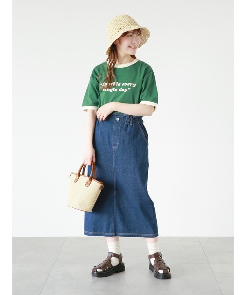 ehka sopo(エヘカソポ)の「リンガーロゴプリントTシャツ(Tシャツ/カットソー・レディース・オフホワイト/ネイビー/キナリ/グリーン・フリ-)」の6枚目の写真