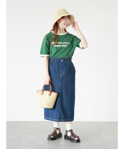 ehka sopo(エヘカソポ)の「リンガーロゴプリントTシャツ(Tシャツ/カットソー・レディース・オフホワイト/ネイビー/キナリ/グリーン・フリ-)」の7枚目の写真