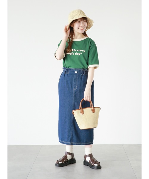 ehka sopo(エヘカソポ)の「リンガーロゴプリントTシャツ(Tシャツ/カットソー・レディース・オフホワイト/ネイビー/キナリ/グリーン・フリ-)」の8枚目の写真