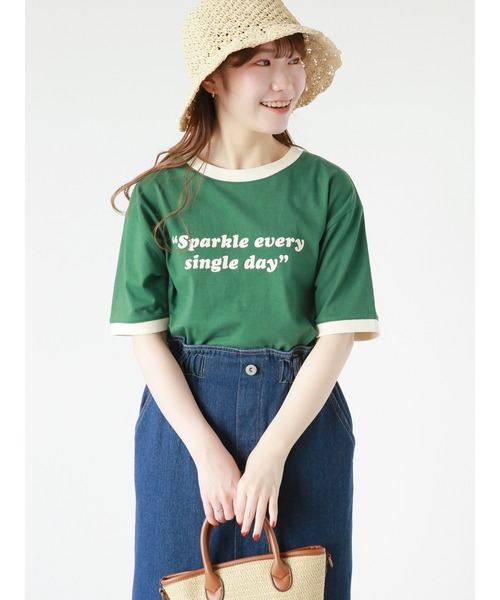 ehka sopo(エヘカソポ)の「リンガーロゴプリントTシャツ(Tシャツ/カットソー・レディース・オフホワイト/ネイビー/キナリ/グリーン・フリ-)」の9枚目の写真