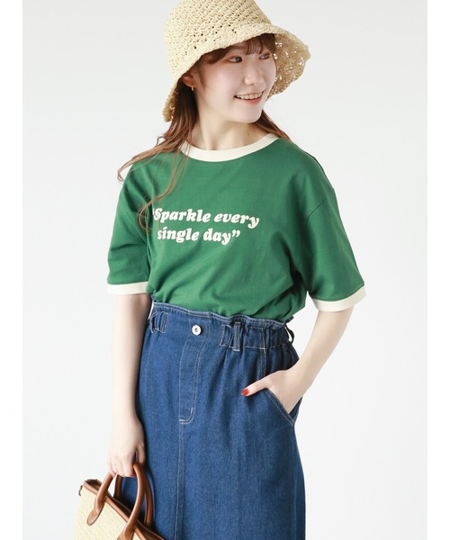 ehka sopo(エヘカソポ)の「リンガーロゴプリントTシャツ(Tシャツ/カットソー・レディース・オフホワイト/ネイビー/キナリ/グリーン・フリ-)」の10枚目の写真