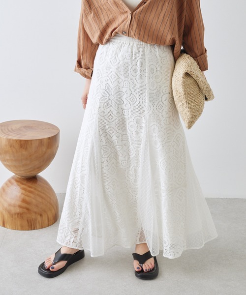 PUAL CE CIN(ピュアルセシン)の「インドレーススカート(スカート・レディース・アイボリー/ブラック・FREE)」の1枚目の写真