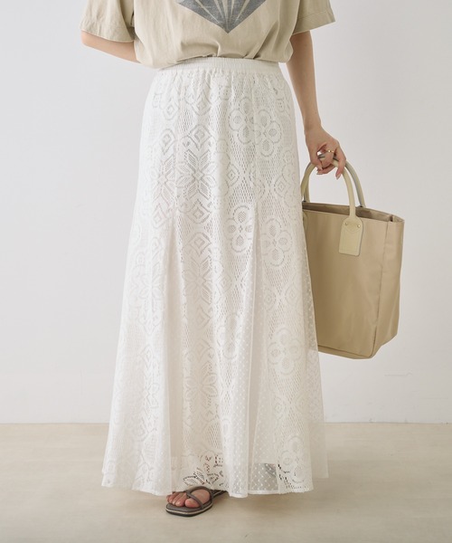 PUAL CE CIN(ピュアルセシン)の「インドレーススカート(スカート・レディース・アイボリー/ブラック・FREE)」の8枚目の写真