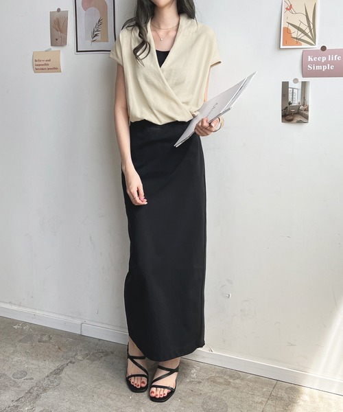 Futier land(フューティアランド)の「カシュクールフレンチスリーブトップス(Tシャツ/カットソー・レディース・ブラック/ネイビー/アイボリー/ブルー・MEDIUM/LARGE/X-LARGE)」の20枚目の写真