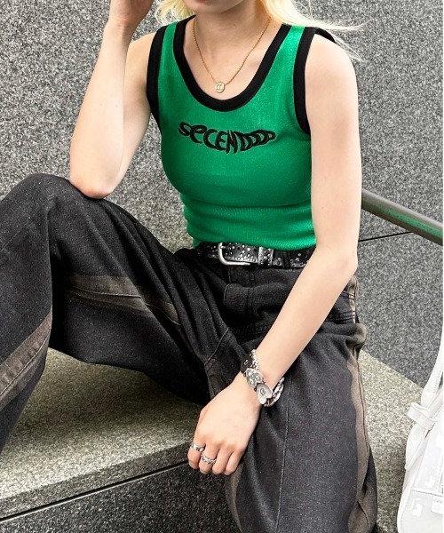 sedacle(セダクル)の「ringer tanktop(タンクトップ・レディース・ピンク/グリーン/ブラック/グレー・FREE)」の2枚目の写真