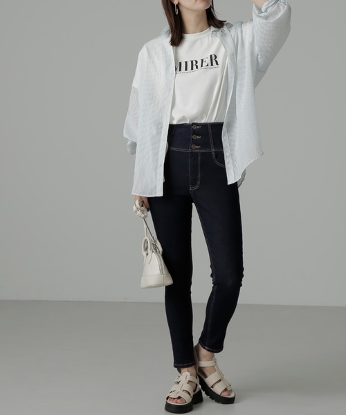 FREE'S MART（フリーズマート）の「【Sシリーズ対応】ハイウエストボタンフライスキニーデニムパンツ（デニムパンツ・レディース・ダークネイビー/ブルー系その他・MEDIUM/SMALL/X-SMALL）」の4枚目の写真