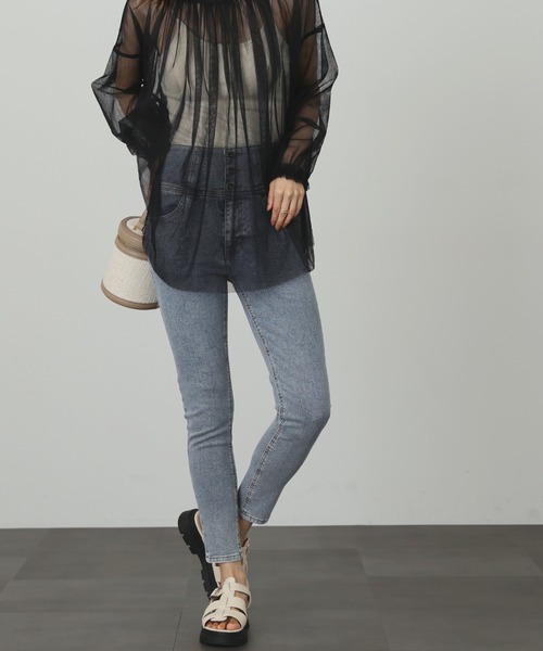 FREE'S MART（フリーズマート）の「【Sシリーズ対応】ハイウエストボタンフライスキニーデニムパンツ（デニムパンツ・レディース・ダークネイビー/ブルー系その他・MEDIUM/SMALL/X-SMALL）」の11枚目の写真