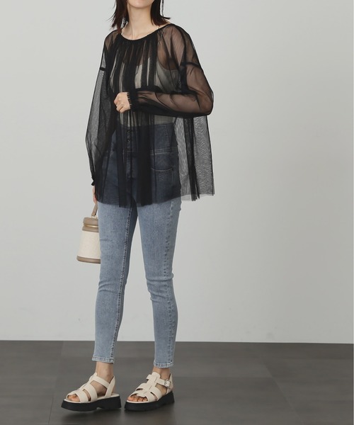 FREE'S MART（フリーズマート）の「【Sシリーズ対応】ハイウエストボタンフライスキニーデニムパンツ（デニムパンツ・レディース・ダークネイビー/ブルー系その他・MEDIUM/SMALL/X-SMALL）」の14枚目の写真