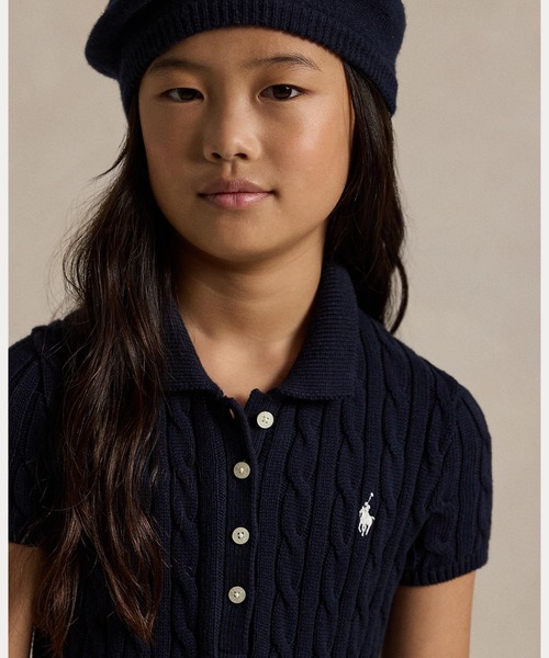 ケーブルニット コットン Polo セーター ドレス ガールズL ケーブルニット コットン Polo セーター ドレス（ワンピース）｜POLO