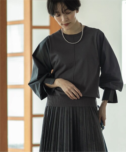 OPAQUE.CLIP（オペークドットクリップ）の「◆異素材ボリュームスリーブニットプルオーバー【洗濯機洗い可】（ニット/セーター・レディース・ブラック/チャコールグレー/ダークグリーン/ベージュ・40/36/38）」の6枚目の写真