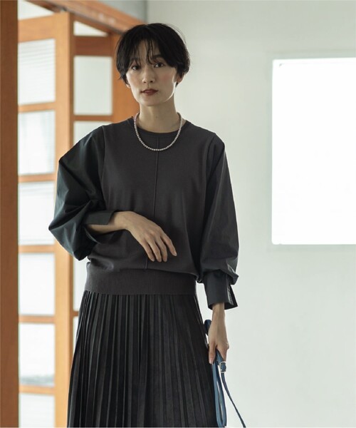 OPAQUE.CLIP（オペークドットクリップ）の「◆異素材ボリュームスリーブニットプルオーバー【洗濯機洗い可】（ニット/セーター・レディース・ブラック/チャコールグレー/ダークグリーン/ベージュ・40/36/38）」の8枚目の写真