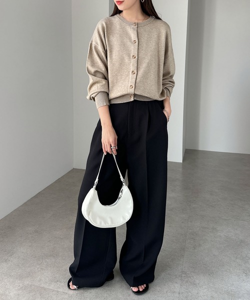 andme(アンドミー)の「【新色追加】クルーネック無地ボーダー長袖ニットカーディガン(カーディガン/ボレロ・レディース・ライトベージュ/ブルー系その他/ブラック/イエロー/クリーム/オレンジ/カーキ/グレー/レッド/ホワイト×ブラック/チャコールグレー/ブラウン系その他・M/L)」の18枚目の写真