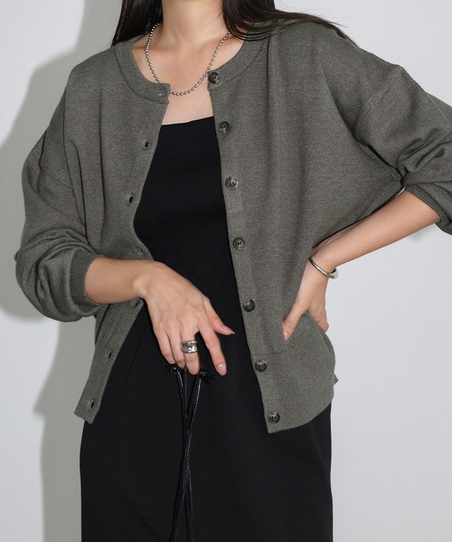 セール】【新色追加】クルーネック無地ボーダー長袖ニットカーディガン