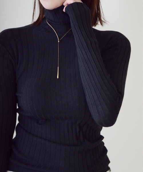 ibeul_(イベール)の「ハイネックワイドリブベーシック長袖ニットトップス(ニット/セーター・レディース・ブラック/グレー/ミント/ピンク/ホワイト・FREE)」の2枚目の写真