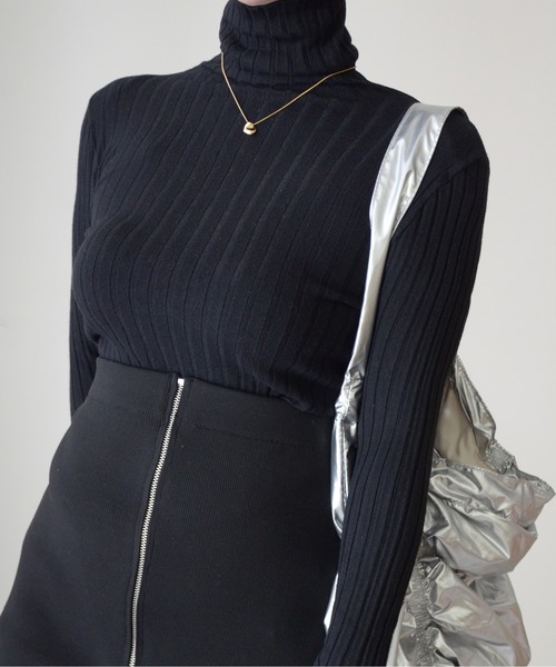 ibeul_(イベール)の「ハイネックワイドリブベーシック長袖ニットトップス(ニット/セーター・レディース・ブラック/グレー/ミント/ピンク/ホワイト・FREE)」の6枚目の写真