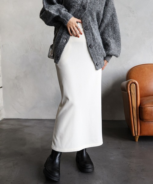 andme（アンドミー）の「ウエストゴム裏フリースタイトスカート（スカート・レディース・ブラック/アイボリー/ブラウン/チャコールグレー・M/L）」の2枚目の写真