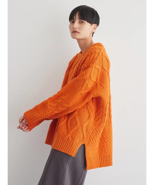 AMERICAN HOLIC（アメリカンホリック）の「パッチワークケーブルニットプルオーバー（ニット/セーター・レディース・ライトグレー系2/アイボリー/ブラック/パープル/オレンジ・M/L）」の16枚目の写真