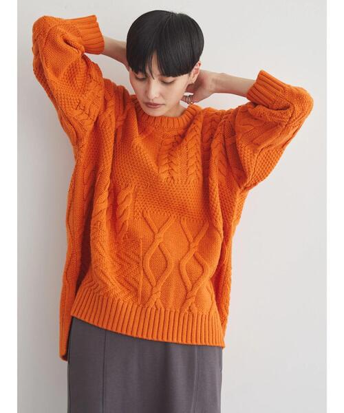 AMERICAN HOLIC（アメリカンホリック）の「パッチワークケーブルニットプルオーバー（ニット/セーター・レディース・ライトグレー系2/アイボリー/ブラック/パープル/オレンジ・M/L）」の8枚目の写真