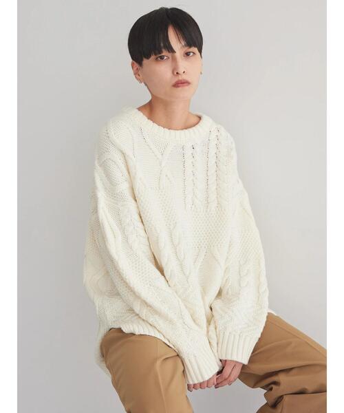 AMERICAN HOLIC（アメリカンホリック）の「パッチワークケーブルニットプルオーバー（ニット/セーター・レディース・ライトグレー系2/アイボリー/ブラック/パープル/オレンジ・M/L）」の22枚目の写真