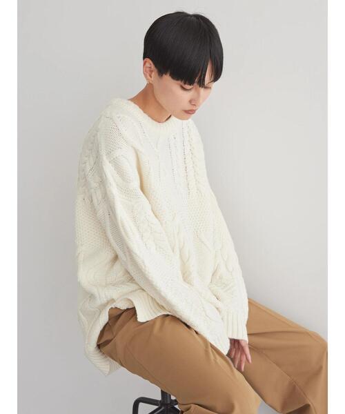 AMERICAN HOLIC（アメリカンホリック）の「パッチワークケーブルニットプルオーバー（ニット/セーター・レディース・ライトグレー系2/アイボリー/ブラック/パープル/オレンジ・M/L）」の15枚目の写真