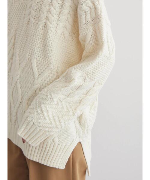 AMERICAN HOLIC（アメリカンホリック）の「パッチワークケーブルニットプルオーバー（ニット/セーター・レディース・ライトグレー系2/アイボリー/ブラック/パープル/オレンジ・M/L）」の7枚目の写真